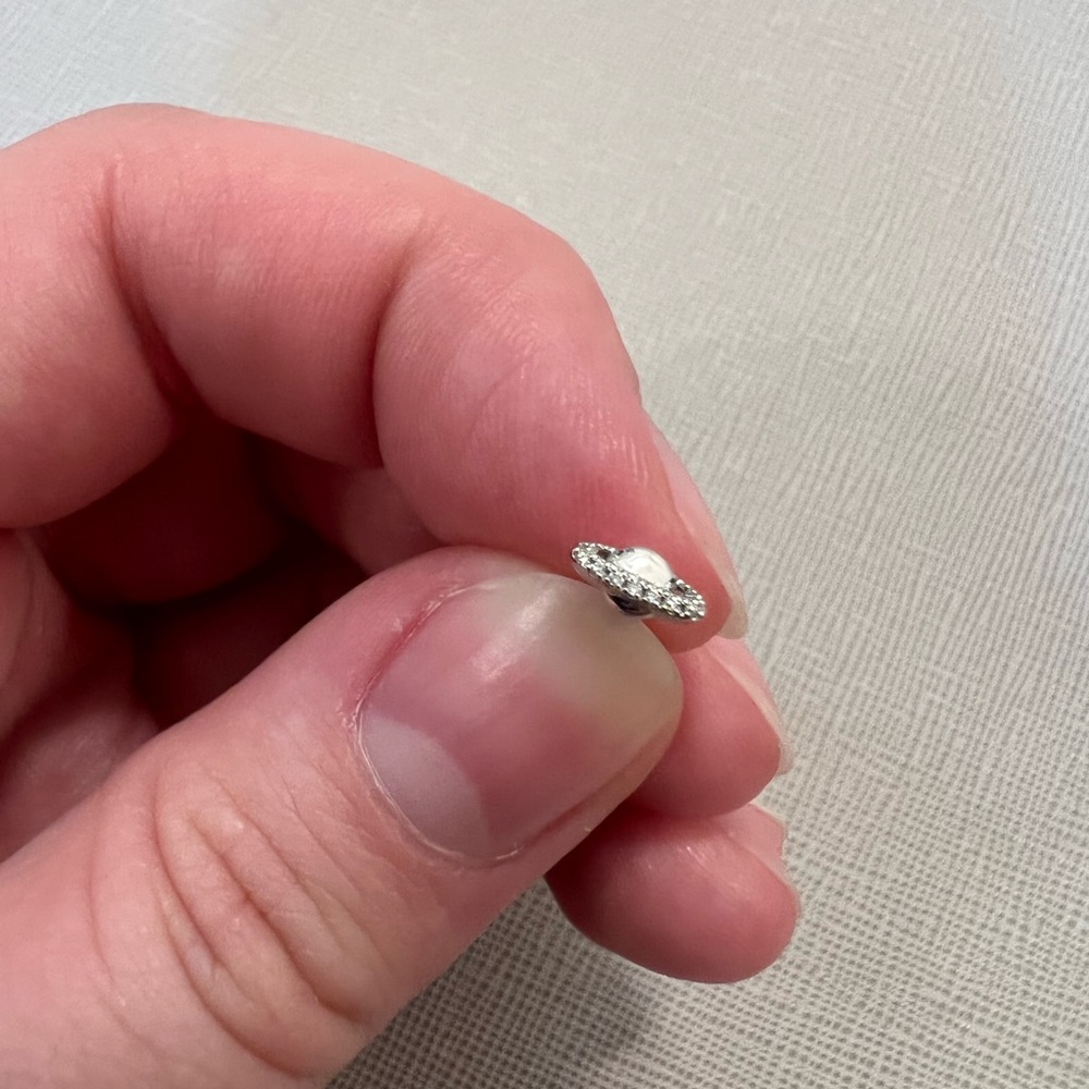 14k White Gold Planet Saturn Threadless Stud